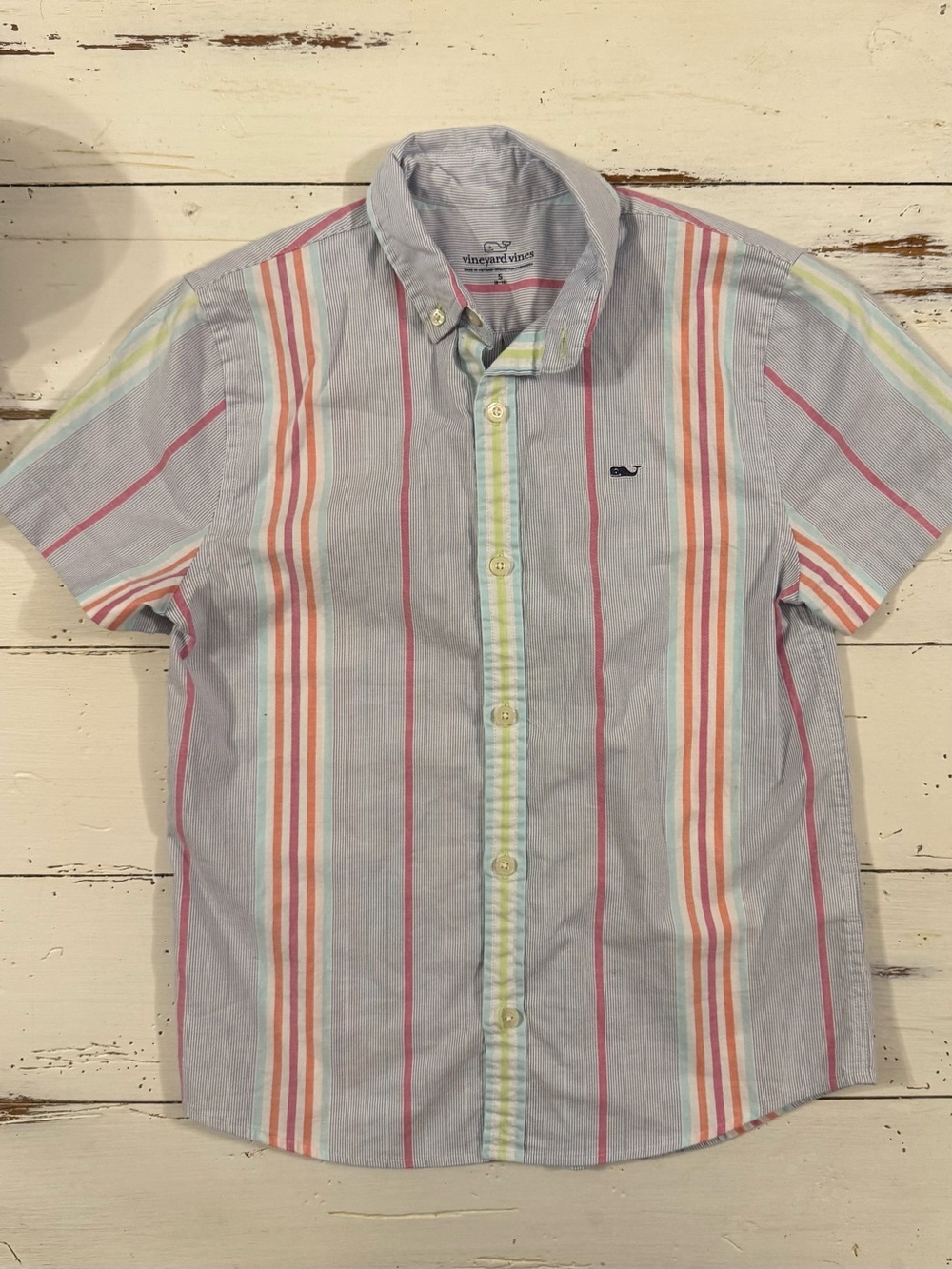 Vineyard Vines Light Blue Short-Sleeve Button-Down with Multicolor Stripes - Picture 2 of 3